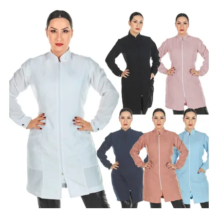 Jaleco Feminino Manga Longa Zíper Oxford Acinturado