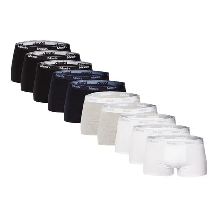Kit Com 10 Cuecas  Masculina Boxer De Algodão Mash Lisas St00 - 3 Brancas/ 3 Pretas  2 Mescla Com Elástico Branco / 2 Azul Marinho Liso Gg