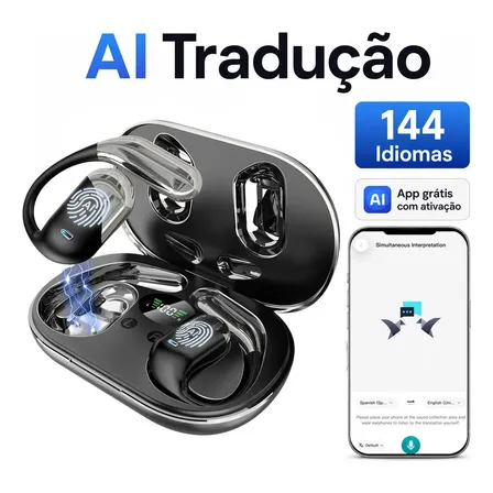 Fone Tradutor Bluetooth Hancdon 144 Idiomas App Gratuito Com Ativação Cinza