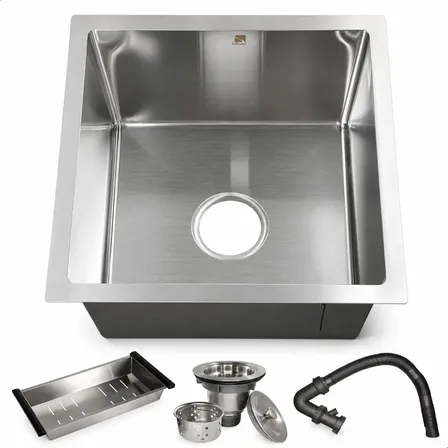 Cuba Pia Cozinha Gourmet Quadrada Aço Inox 304 Escovada 44x44cm Embutir ou Sobrepor Completa Com Acessórios Luxo Moderna Anti Ruído - Softinox