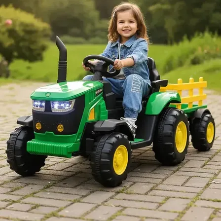Trator Elétrico Infantil Zippy Toys Verde e Amarelo com Controle Remoto