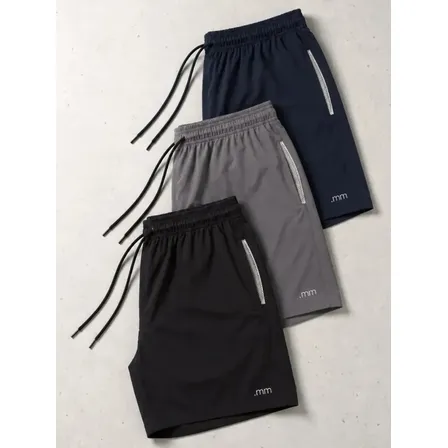 Kit 3 Bermuda Masculina Tactel Com Elastano Academia Treino Preto-marinho-cinza M