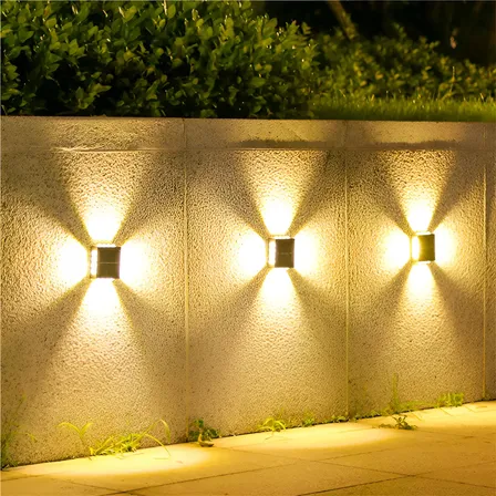 6x Arandela Solar 4 Focos Parede Slim 12 Fachos Led Externa Estrutura Amarelo 3000k