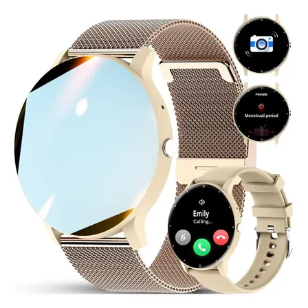 Smartwatch Feminino Relógio Inteligente Esportivo Bt Call Dourado Mesh
