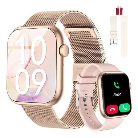 Relógio Inteligente Mulher Smartwatch Feminino Bluetooth 5.2 Smartwatch LAKEYLOYI QX7PRO Dourado Feminino, com 3 Pulseiras e Tela de 2" LED