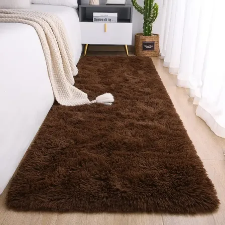 Passadeira Corredor 2,00x0,60 Tapete Super Peludo Beira De Cama Sala Quarto Marrom Texfine Têxtil