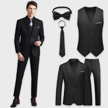 Kit Terno Masculino 5 Peças,blazer,colete,calça+acessórios Preto L