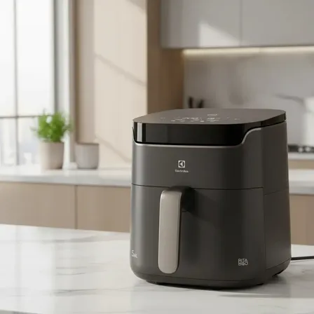 Air fryer Fritadeira Elétrica sem oleo Rita Lobo 5,6L 9 receitas funções pré-definidas Painel Digital timer 60min desligamento automático cesto removivel antiaderente 1400W Electrolux EAF45 Cinza