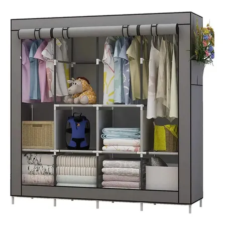 Guarda Roupa Grande Dobrável Armário Organizador Multiuso Cinza