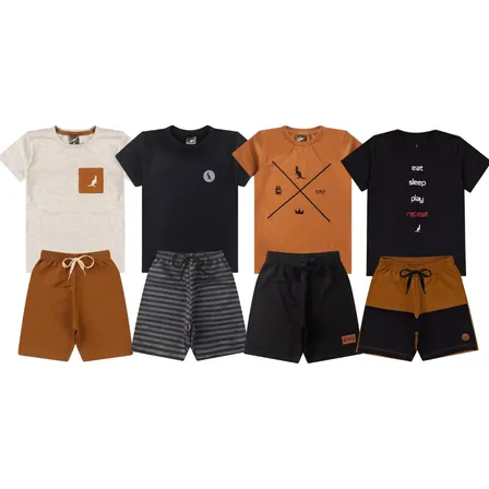 Kit 4 Peças 2 Conjuntos Roupa Infantil Menino Verão Sortido Multicolorido 10