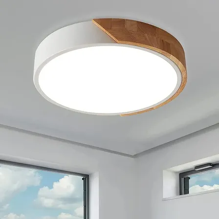 Plafon de Teto LED Tieesa 24W de Madeira, Com 3 Cores de Luz, Para Quarto e Sala