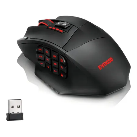 Mouse Gamer Sem Fio E-Yooso X33 para MMO, 18 Botões Programáveis, 16000 DPI Ajustável, RGB, Macro para Jogos