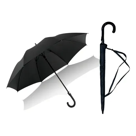 Guarda Chuva Automático Cabo Curvo Grande Reforçado Fibra De Carbono Diâmetro Aberto 130cm ET-One Portaria Reforçado