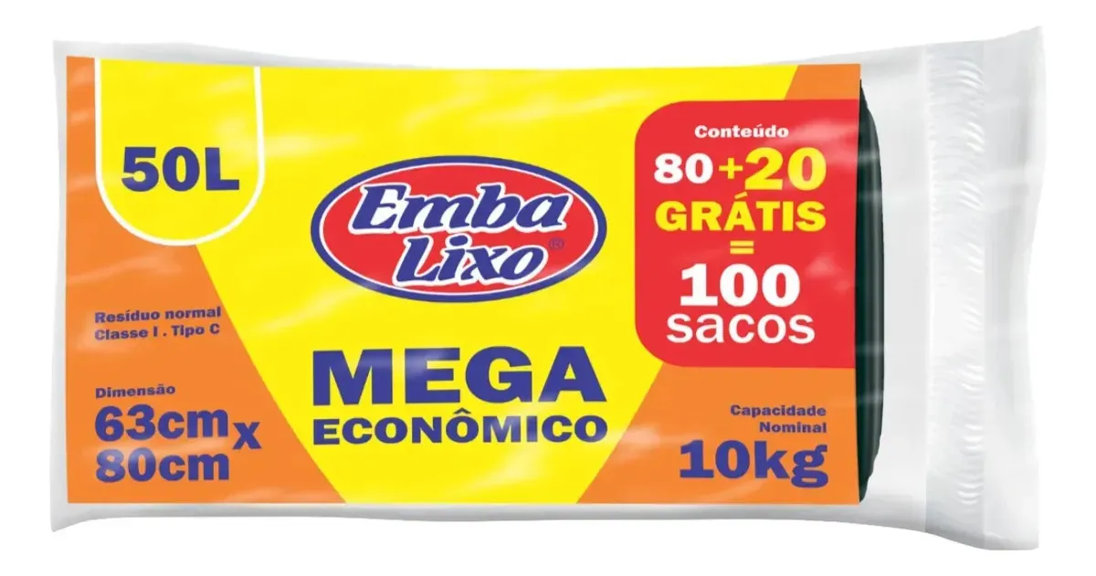 Saco de Lixo Embalixo 50 Litros com 100 Unidades