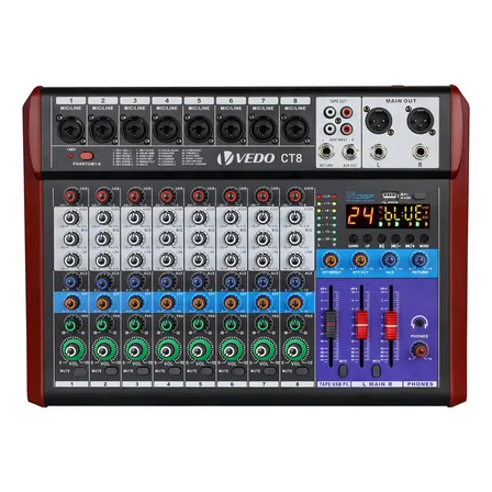 Mesa De Som Profissional De 8 Canais Vedo CT8, Bluetooth/usb/tipo C ,console De Mixagem Combinado Analógico E Digital,24dsp,48v Phantom