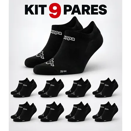 Kit 9 Pares Meias Kappa Sapatilha Soquete Invisível Original Preto 38-43