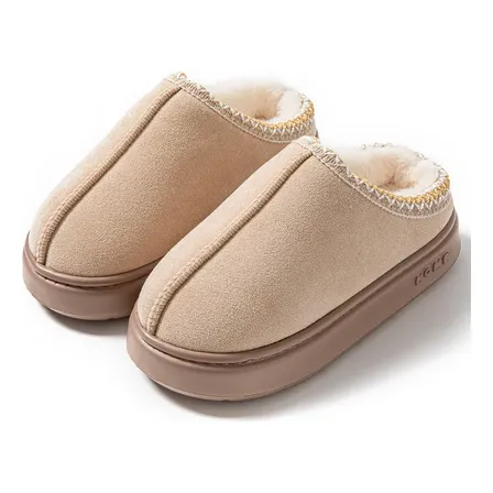 Pantufa Chinelos Adulto Inverno Forro Pelúcia Antiderrapante Cáqui Lisa 38-39