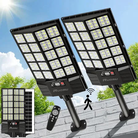 Kit 2 Luminaria Poste Solar 1300W Lampada Solar Com Controle Sensor