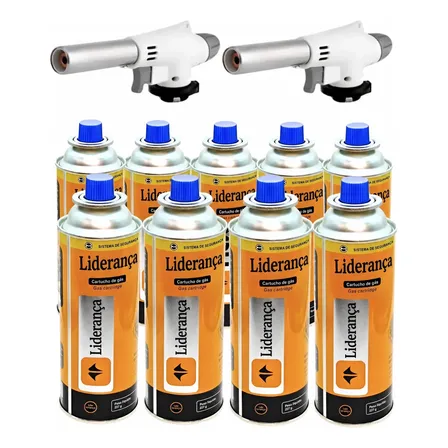 Kit 8 Latas Refil Ntk 227g Camping  + 02 Maçarico  Laranja
