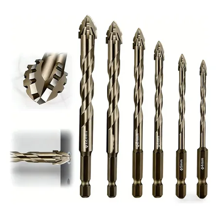 Kit 6 Brocas Excêntrica Serrilhada Ponta Cruzada Tungstênio