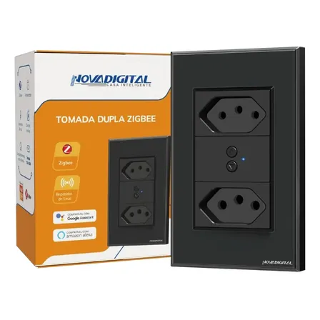 Tomada Inteligente ZigBee Novadigital Dupla 10A e 20A Tuya Smart Life Alexa Google Bivolt Preto