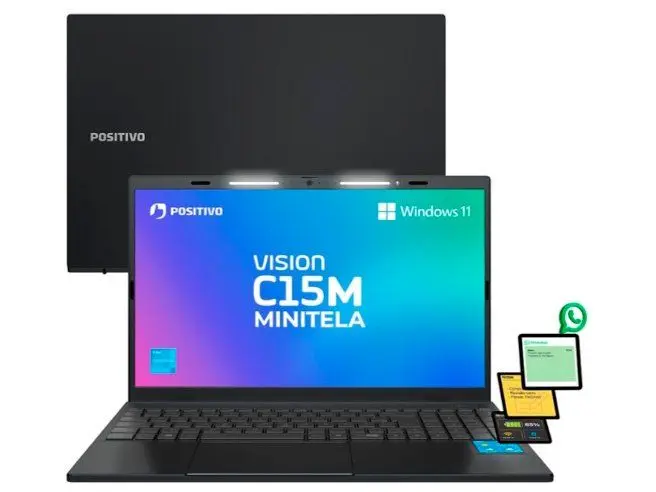 Notebook Positivo Vision C15M Intel Celeron N4500 Windows 11 Home 4GB RAM 128GB eMMC Tela 15" Full HD IPS Antirreflexo Minitela e Tecla Copilot Cinza