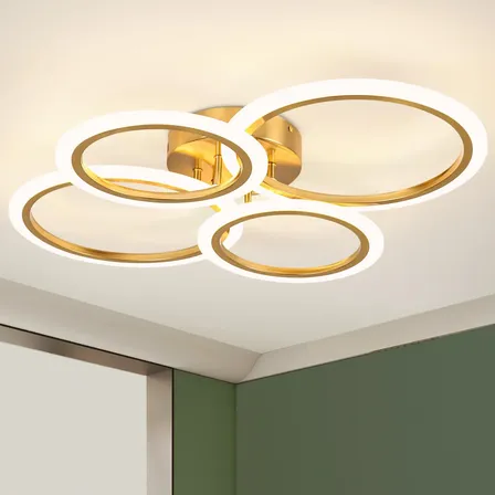 Luminária De Teto Redonda Dourada 4 Cabeças Para Sala Jantar 110v-220v