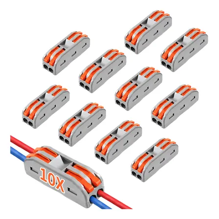 Kit 10 Conectores De Fio Emenda Rápida Click Alavanca 2 Vias Cinza