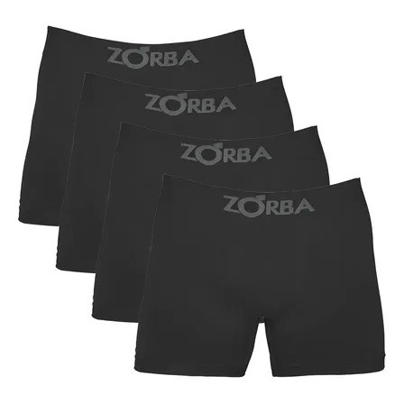 Kit 4 Cuecas Boxer Sem Costura Algodão Zorba Preto Liso Gg