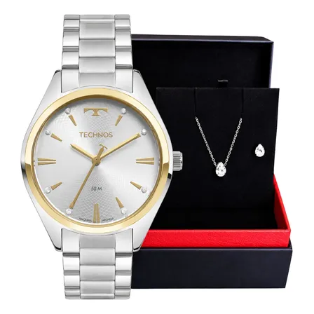 Relógio Technos Feminino Prova D'água Kit 2036mqr1k Prata Prateado Dourado