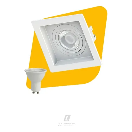 Spot Embutido Quadrado Recuado Par20 Branco + Lâmpada 3000k Branco - Quente