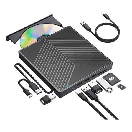 Gravador e Leitor de CD/DVD Externo Battery 8 em 1 USB 3.0 Type-C
