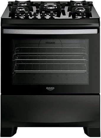 Fogão 5 Bocas Dako Supreme Black Glass com Timer Digital e Mesa de Vidro Preto Bivolt