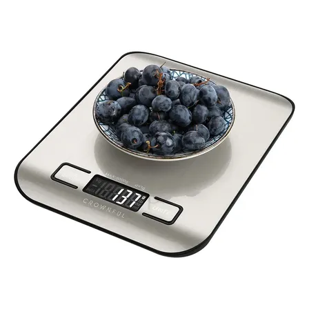 Balança de Cozinha Balança Digital Para Alimentos Crownful 5 kg/11 lb Aço Inoxidável, Para Pesagem de Alimentos E Confeitaria, Display Grande, Alta Precisão