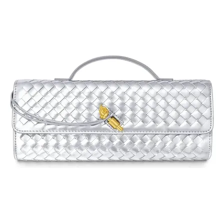 Bolsa Clutch Transversal Baguete Para Festa Casamento(prateado)