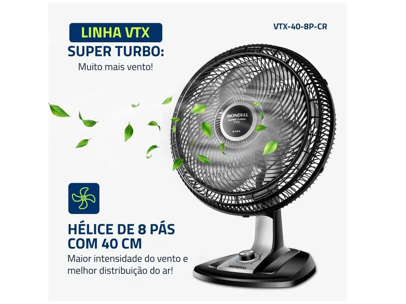 Ventilador de Mesa Mondial VTX-40-8P Turbo 40cm 3 Velocidades