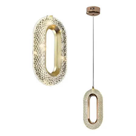 Luminária Pendente Anel De Cristal Oval Led 8w Cor Ajustável 127/220v Dourado
