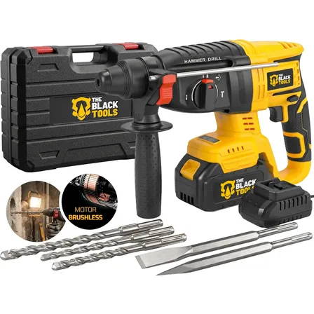 Martelete Perfurador Rompedor Sem Fio Bateria 21V 4000mAh Professional Sds Plus Motor Brushless Maleta The Black Tools