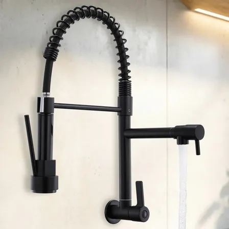 Torneira Gourmet Cozinha Para Cuba Monocomando Bico Móvel Preto Parede