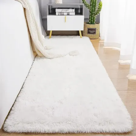 Passadeira Corredor 2,00x0,60 Tapete Super Peludo Beira De Cama Sala Quarto Branco