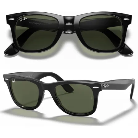 Óculos De Sol Ray Ban Wayfarer Tam 50 Lentes Cristal G-15 Wayfarer Preto Green Polished Black