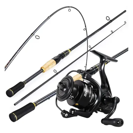 Kit De Pesca Vara De Carbono 1,80m + Molinete Alumínio Preto 1.8m & 3000