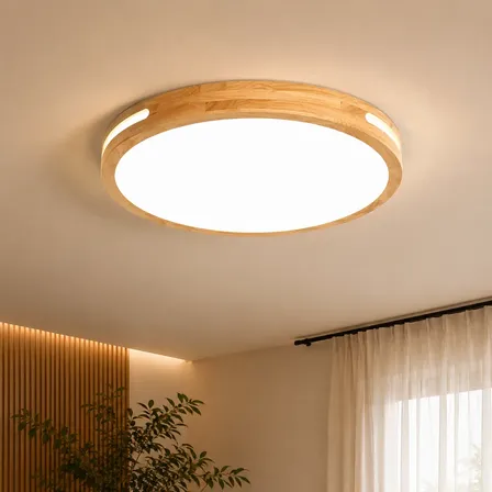 Lustre Plafon Redondo 30cm 48w Madeira Muda Cor 3 Cores 127/220v Marrom