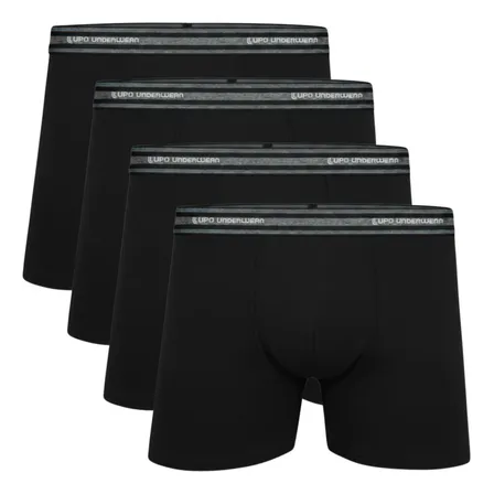 Kit 4 Cueca Lupo Boxer Masculina Algodão Cotton Box Original 4 Preto Algodão Cotton Com Elastano, Cueca Box Masculina M (42 A 44) Toque Macio, Flexibilidade E Conforto