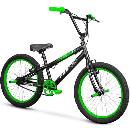 Bicicleta BMX Infantil Pro-X Vert Aro 20 Com Pedaleira Menino 6, 7, 8 Anos - Preto e Verde