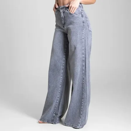 Jeans Sawary Feminina Calca Super Wide Leg_283557 Índigo Liso 44