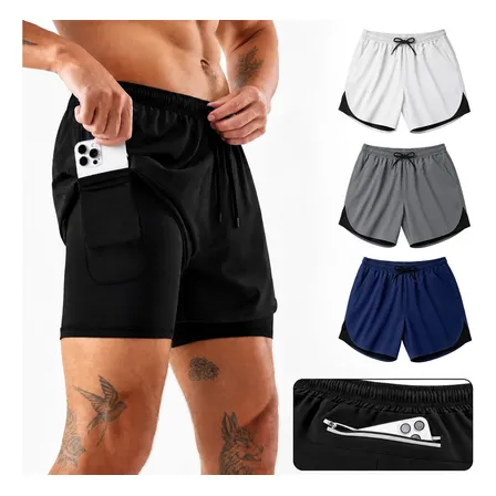 Bermuda Masculina 2 Em 1 Shorts Compressão Dupla Academia