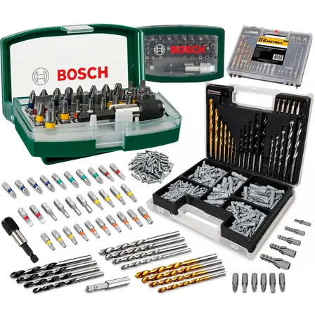 Kit Jogo De Ferramentas 32 Peças Bits Adaptador Profissional Bosch Com Jogo de Brocas e Buchas 300 Peças The Black Tools