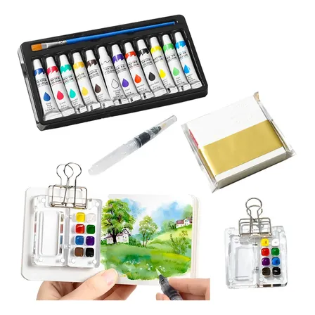 Kit De Aquarela Com Caderno De Desenho E Pincéis De Água. Mix