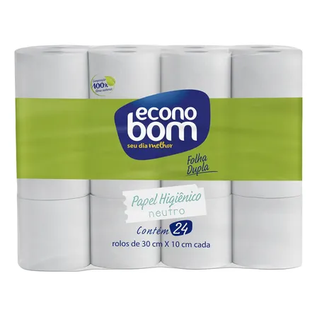 Papel Higiênico Econobom Folha Dupla 30m Neutro Com 24 Rolos